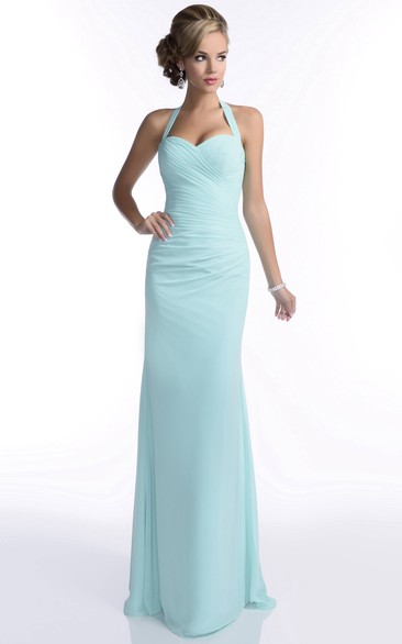 Halter Sheath Sweetheart Chiffon Bridesmaid Dress With Ruched Bodice