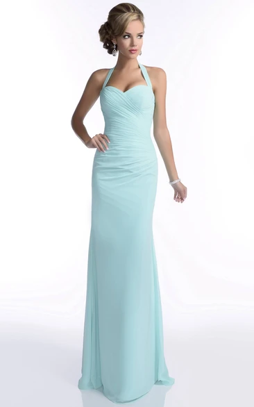 Halter Sheath Sweetheart Chiffon Bridesmaid Dress With Ruched Bodice
