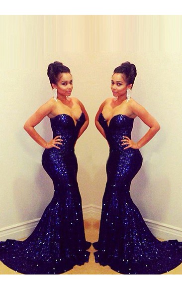 Mermaid Trumpet Sequins Sweetheart Sleeveless Low-V Back Dress