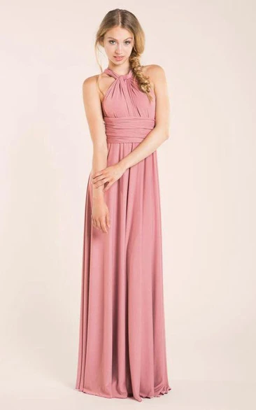 Halter Empire Pleated A-line Jersey Long Dress With Criss-cross Back