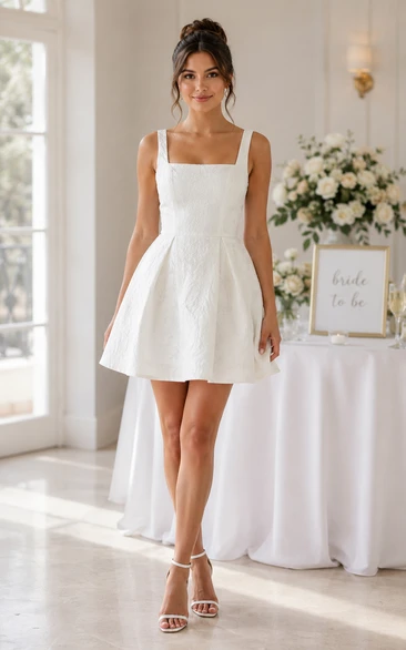 White Short/Mini Square Jacquard A-line Wedding Dress with Texture