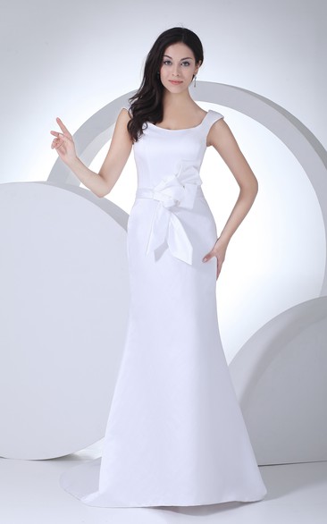 Sleeveless Satin Sheath Dress With Bow and Zipper Back