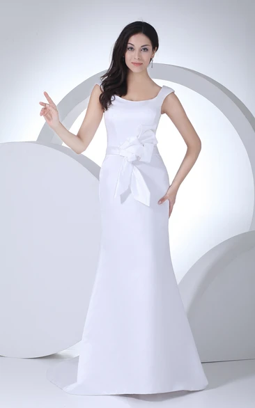 Sleeveless Satin Sheath Dress With Bow and Zipper Back