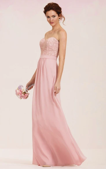Sweetheart A-Line Long Gown With Lace Bodice