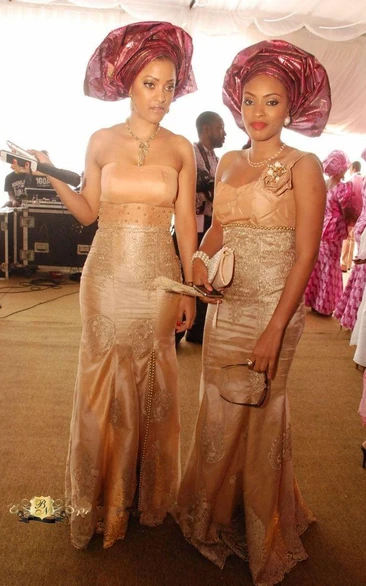 Elegant Strapless Appliques Evening Dress Floor Length