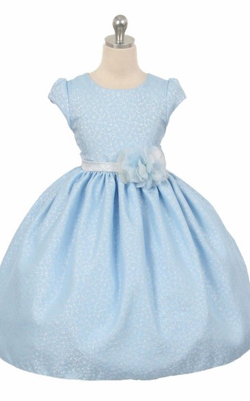 Tea-Length Floral Floral Beaded Flower Girl Dress With Sash