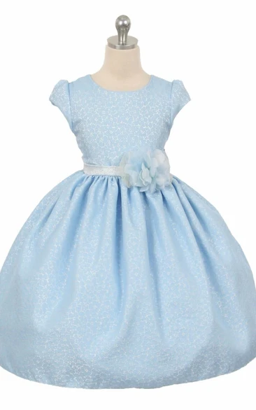 Tea-Length Floral Floral Beaded Flower Girl Dress With Sash