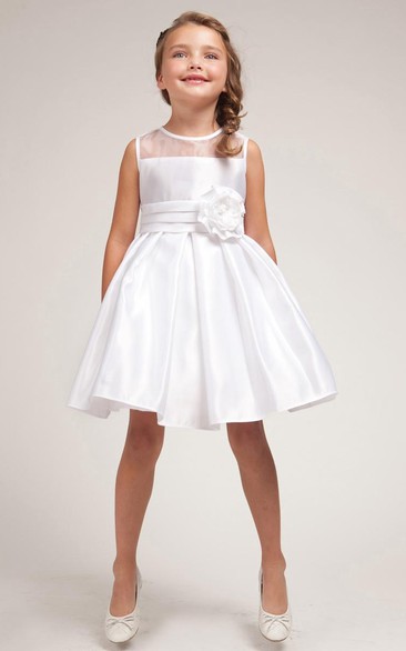 Midi Pleated Split-Front Organza&Satin Flower Girl Dress