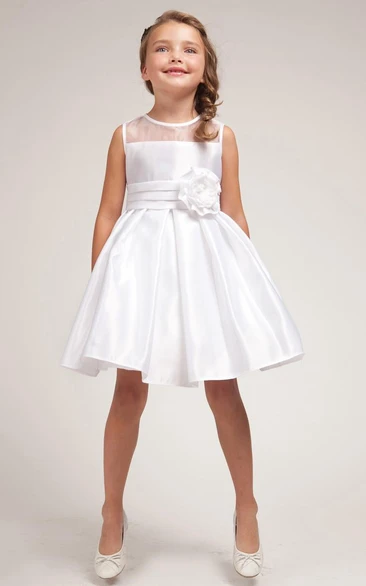 Midi Pleated Split-Front Organza&Satin Flower Girl Dress