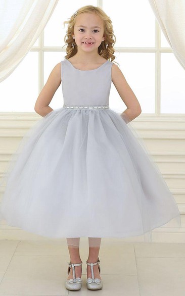 Beaded Tulle&Satin Flower Girl Dress