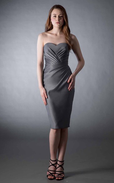 Pencil Knee-Length Ruched Sleeveless Sweetheart Satin Bridesmaid Dress