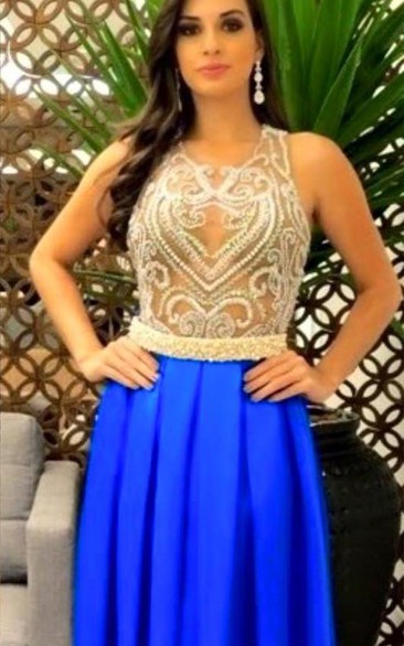 Delicate Beadings Pearls A-line Evening Dress Sleeveless Floor-length