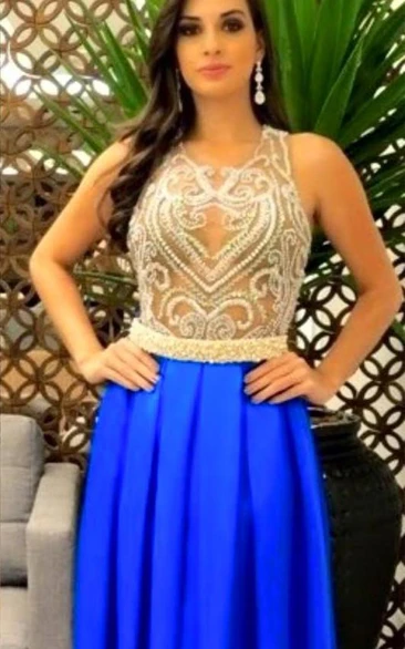 Delicate Beadings Pearls A-line Evening Dress Sleeveless Floor-length