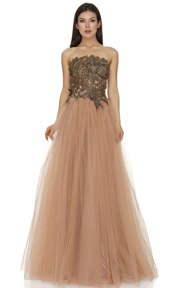 Elegant Sleeveless Floor-length Ball Gown Lace Open Back Formal Dress with Appliques