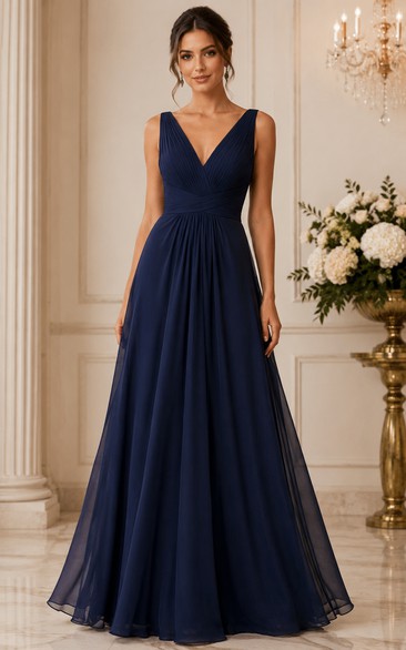 V-Neck Chiffon A-Line Bridesmaid Gown