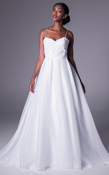 Ball Gown Sleeveless Floor-Length Floral Spaghetti Wedding Dress With Appliques