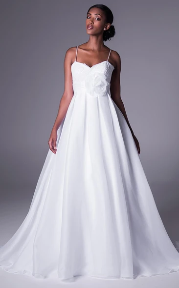 Ball Gown Sleeveless Floor-Length Floral Spaghetti Wedding Dress With Appliques