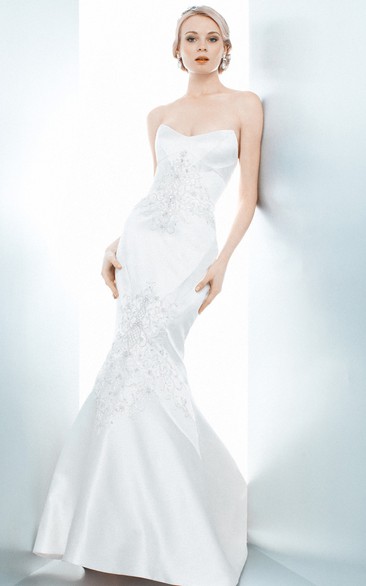 Mermaid Maxi Strapless Beaded Sleeveless Satin Wedding Dress With Court Train And Backless Style