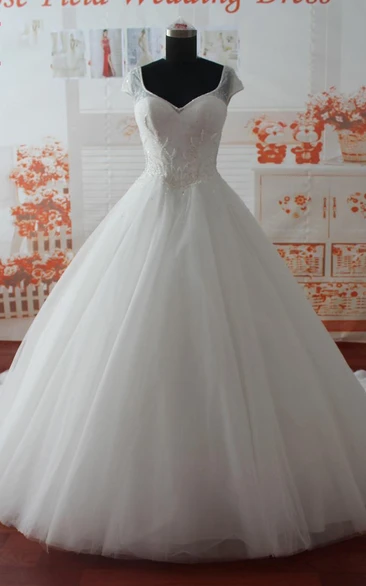 A-Line Cap Tulle Sequins Dress