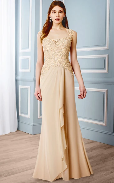 Draped Sleeveless Queen Anne Chiffon Formal Mother Of Bride Dress