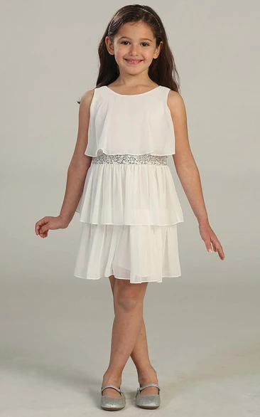 Midi Chiffon&Sequins Flower Girl Dress