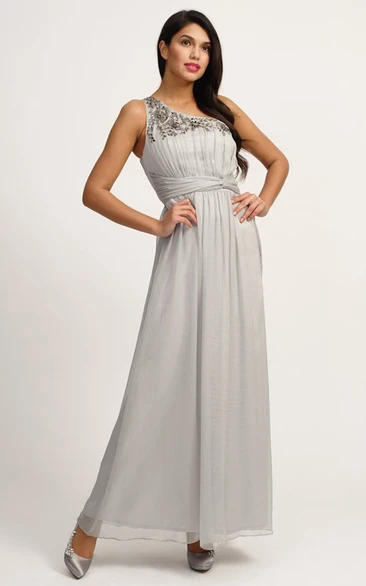 Shiny Graceful High Waist Gown With Sash