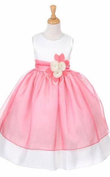 Tea-Length Tiered Tulle&Organza Flower Girl Dress