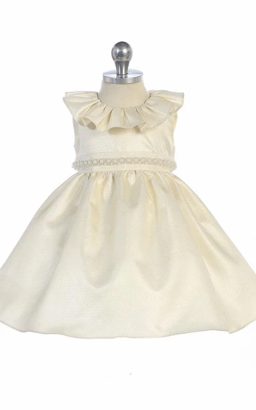 Tea-Length Ruffled Beaded Organza Flower Girl Dress