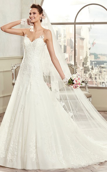 Sweetheart Spaghetti-Strap Bridal Gown With Open Back And Court Train