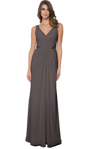 Ruched Sleeveless V-Neck Chiffon Muti-Color Convertible Bridesmaid Dress