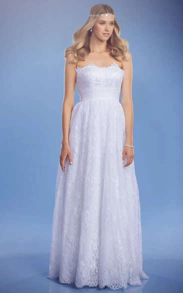 Appliqued Strapless Lace Wedding Dress