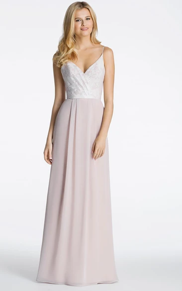Spaghetti Maxi Sleeveless Appliqued Chiffon Bridesmaid Dress