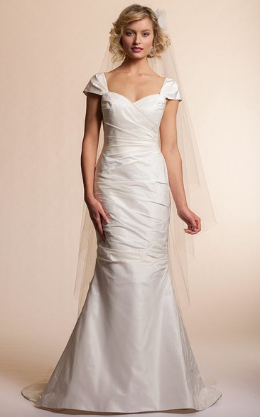 Mermaid Cap-Sleeve Satin Wedding Dress With Bow