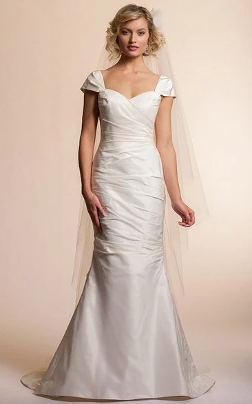 Mermaid Cap-Sleeve Satin Wedding Dress With Bow