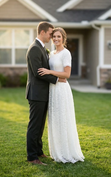 A-Line Floor Length Boho Lace Wedding Dress