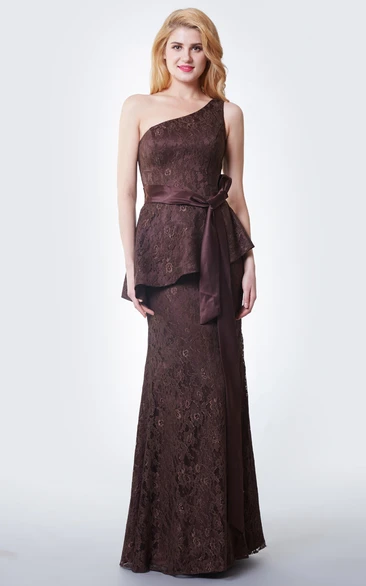 Stupefying One Shoulder Mermaid Lace Gown With Satin Sash