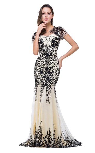 Sparkly Cap Sleeve Mother of the Bride Dress Appliques Mermaid Evening Gown