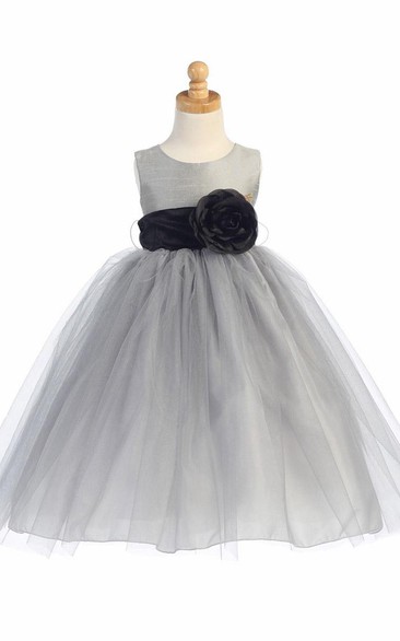 Tea-Length Tiered Tulle Flower Girl Dress