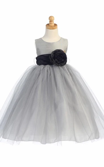 Tea-Length Tiered Tulle Flower Girl Dress