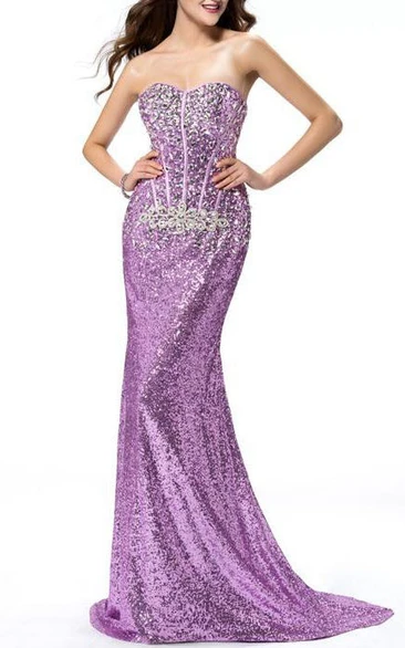Sexy Mermaid Sweetheart Sequins Sweep train Prom Dress