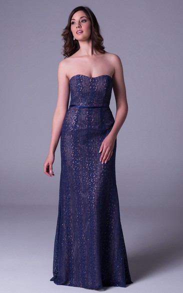 Sheath Strapless Long Sleeveless Lace Prom Dress