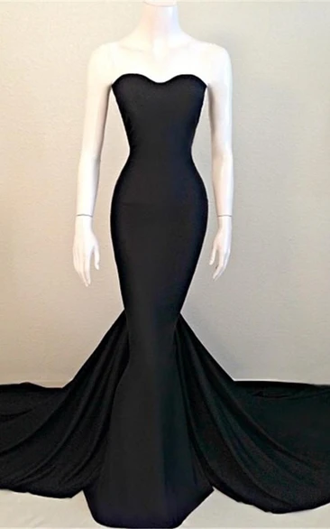 Sexy Mermaid Black Sweetheart Evening Dress Sleeveless Sweep Train
