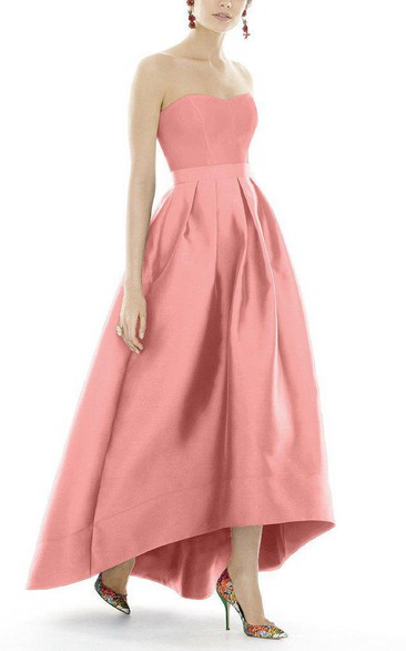 Satin High-low Ball Gown Dress with Pleats