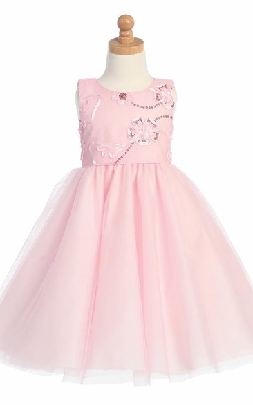 Sleeveless Bowed Tulle Flower Girl Dress