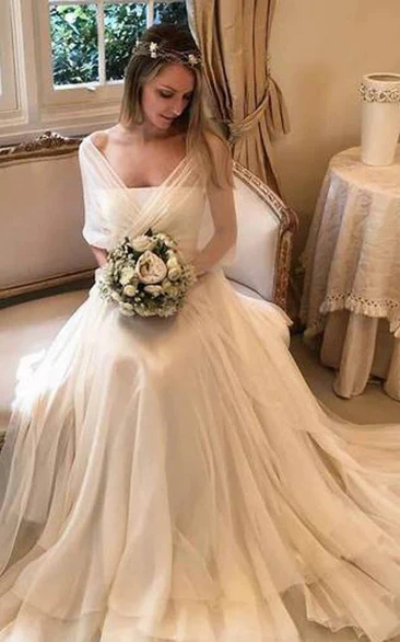 Tulle Criss-cross Ruched Chiffon Summer Casual Wedding Dress