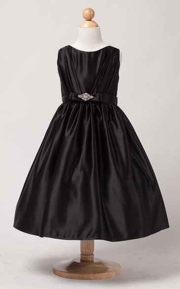 Beaded Pleated Satin Flower Girl Dress With Tiers