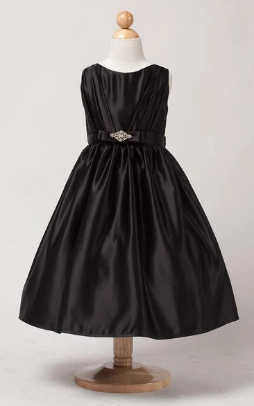 Beaded Pleated Satin Flower Girl Dress With Tiers