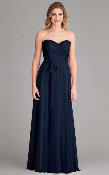 Sleeveless Ribboned Sweetheart Chiffon Bridesmaid Dress With Pleats
