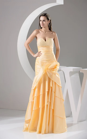 Sexy Jeweled Sweetheart Bodice Dress With Layered Ruffles and Zipper Back