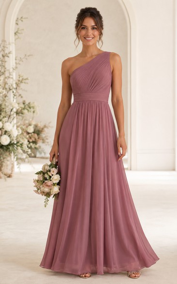 Dusty Rose One-Shoulder A-Line Chiffon Bridesmaid Dress